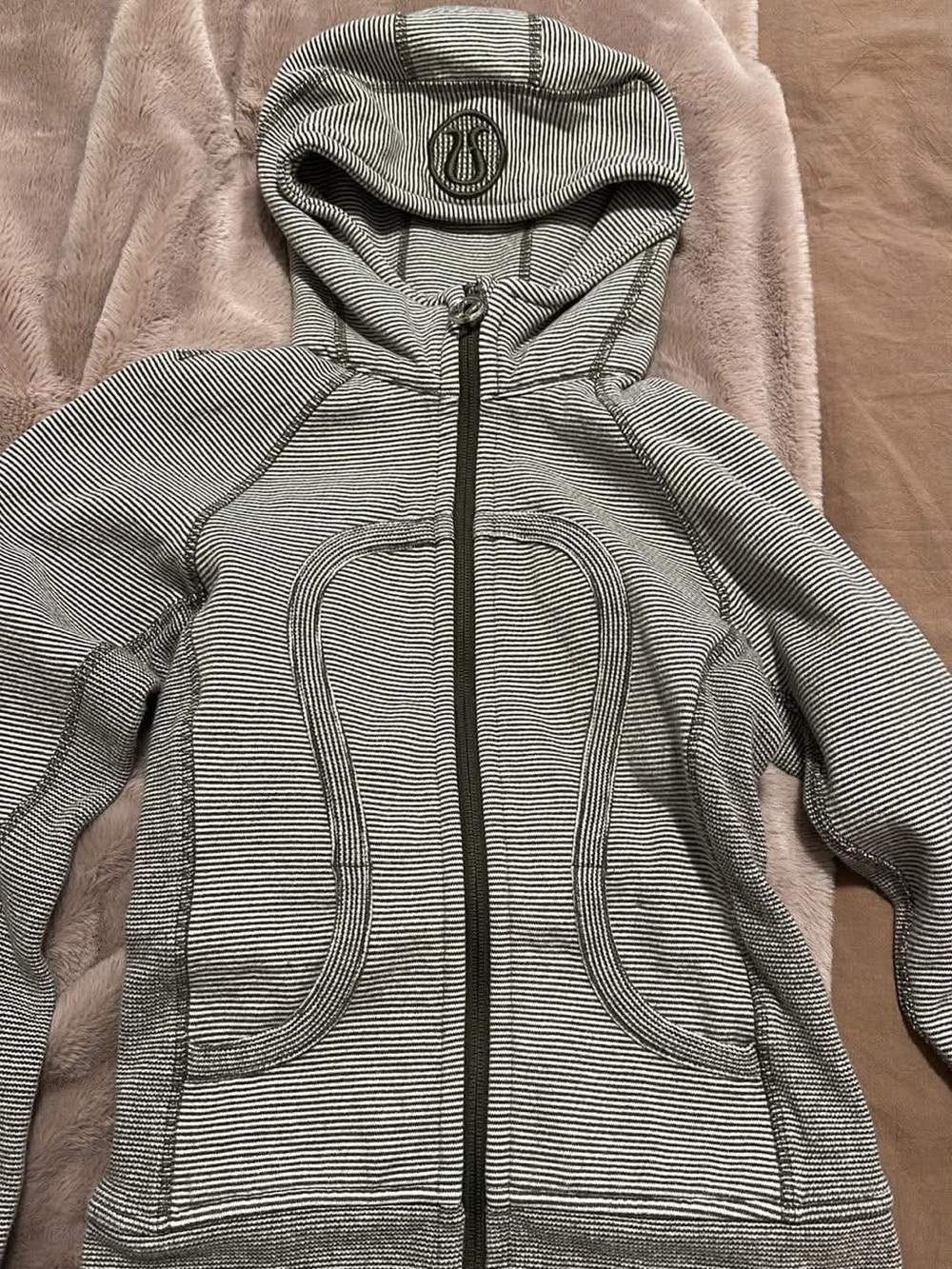 lululemon athletica Girls' Black and White Striped Hooded Zip Jacket